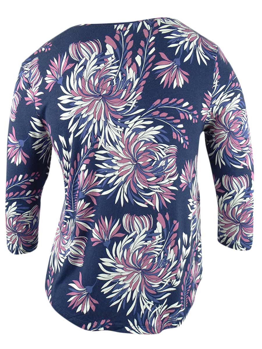 JM Collection Women's Petite Floral-Print Top  Leafy Blossoms Size Petite L