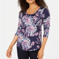 JM Collection Women's Petite Floral-Print Top  Leafy Blossoms Size Petite L