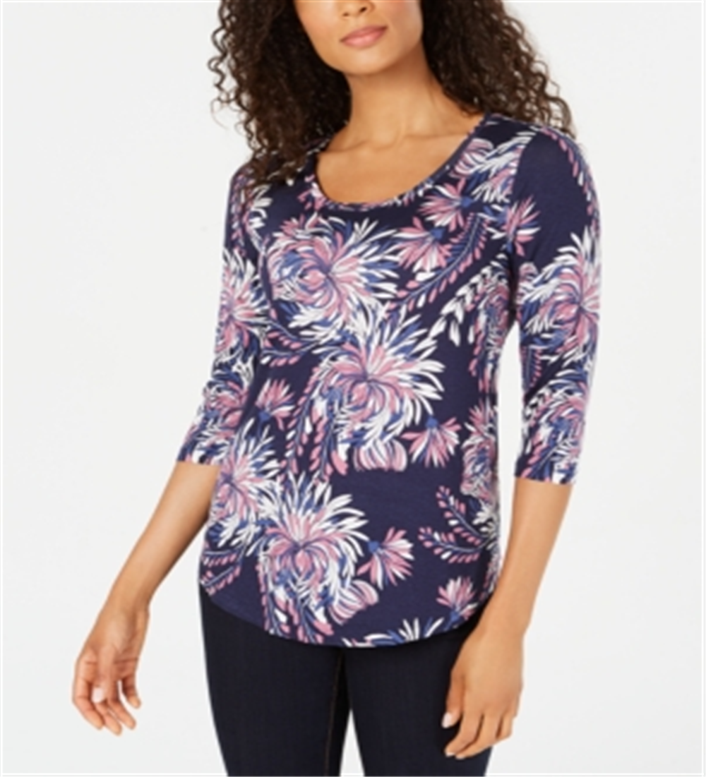JM Collection Women's Petite Floral-Print Top  Leafy Blossoms Size Petite L