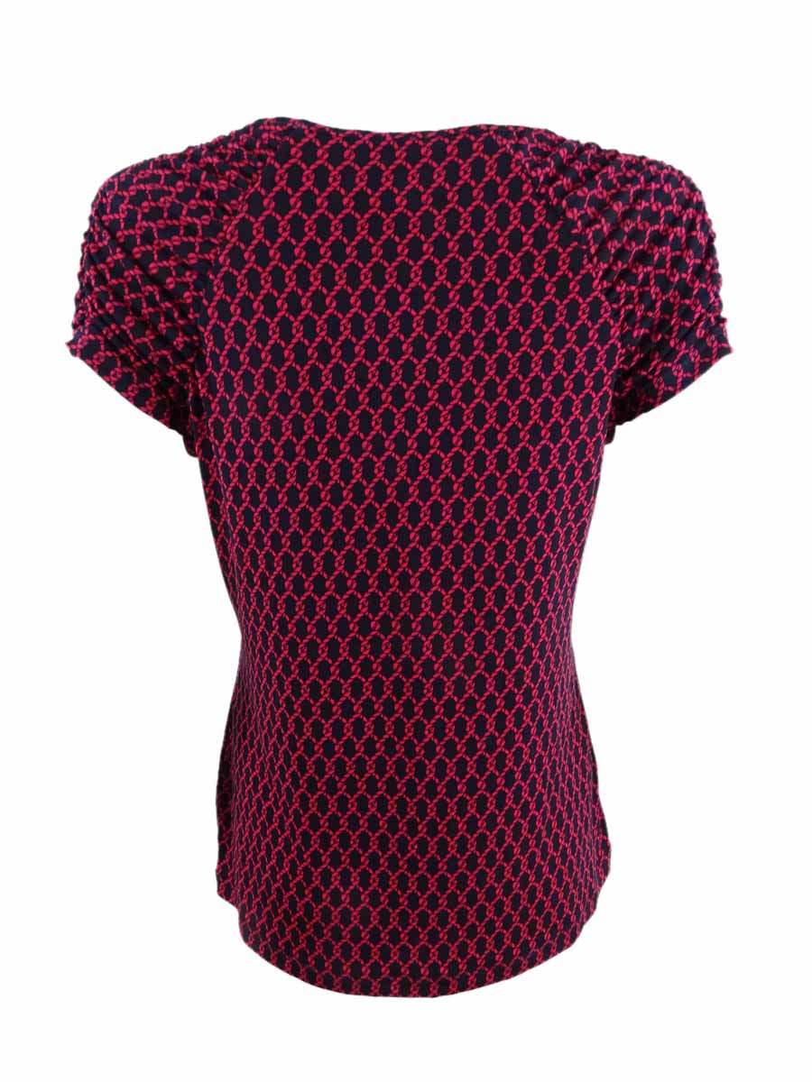 Tommy Hilfiger Women's Printed Ruched Sleeve Top Red Size X-Large