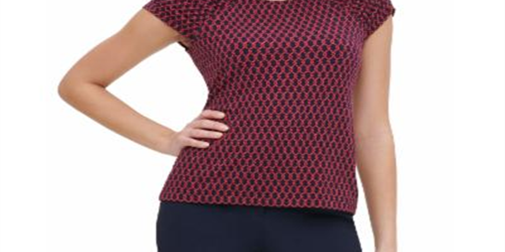 Tommy Hilfiger Women's Printed Ruched Sleeve Top Red Size X-Large