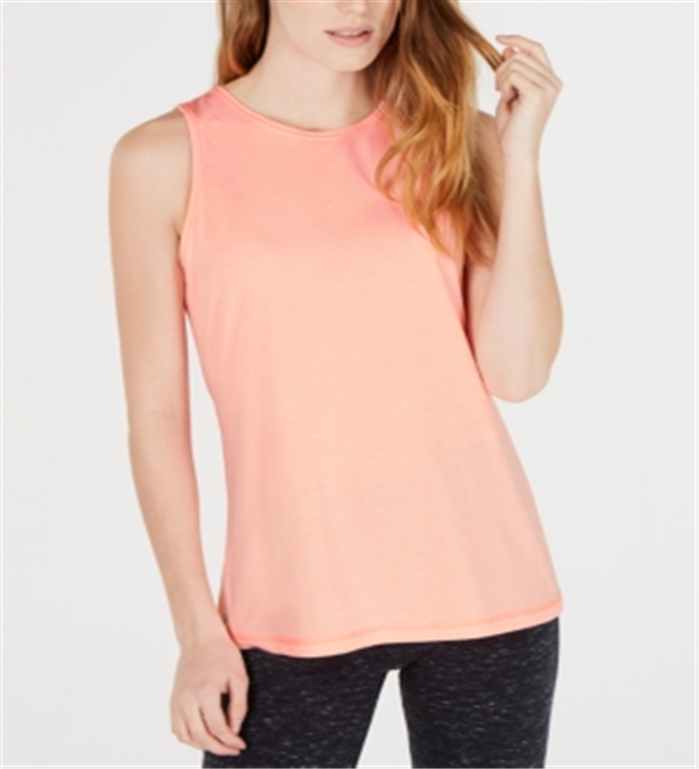 Ideology Women's Heathered Keyhole-Back Tank Top  Spring Tulip  Size L