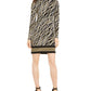 Michael Kors Women's Printed Long Sleeve Sheath Dress Black Size Small