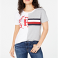 Tommy Hilfiger Women's Multi Short Sleeve Spliced Logo T-Shirt White Size M