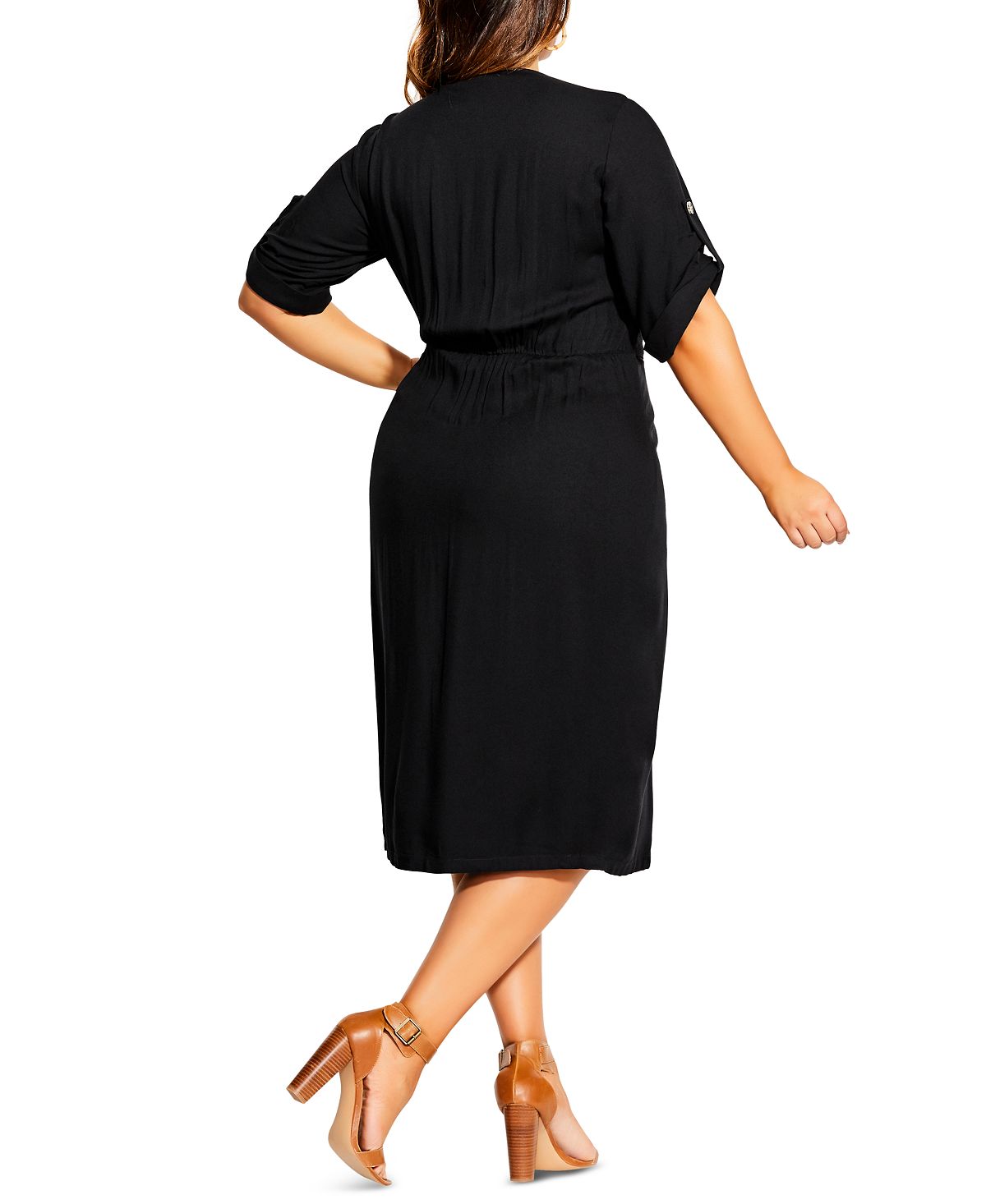 City Chic Women's Plus V Neck Casual MIDI Dress Black Size 18W