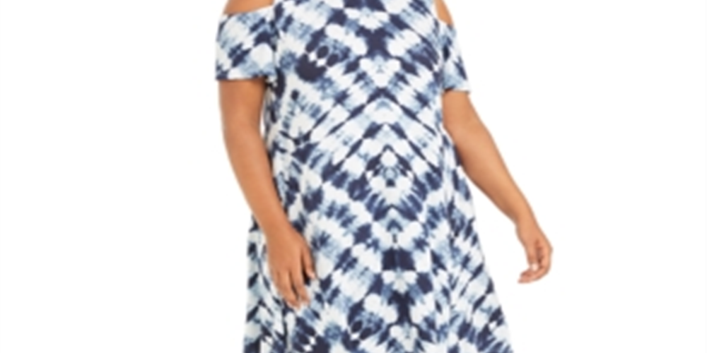 Style & Co Women's Plus Cold Shoulder Dress Blue Size 1X