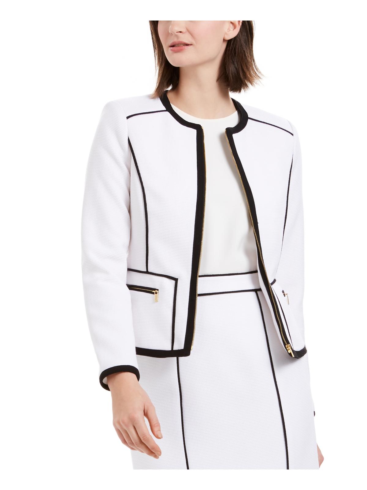Calvin Klein Women's Pique Zip Front Collarless Blazer White Size 8 Petite