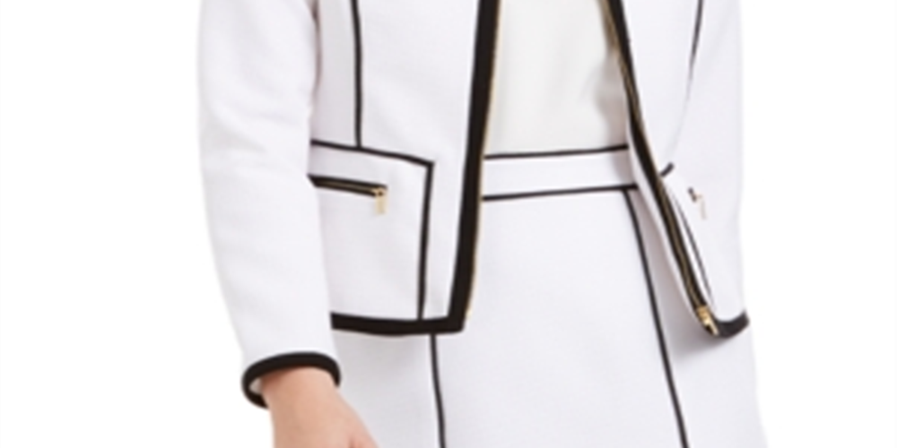 Calvin Klein Women's Pique Zip Front Collarless Blazer White Size 8 Petite