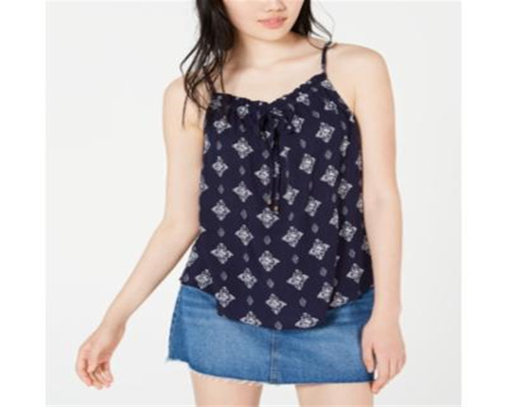 Hippie Rose Junior's Printed Tie Front Tank Top Blue Size XS