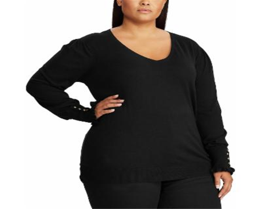 Ralph Lauren Women's Plus Buttoned Cuff Long Sleeve Sweater Black Size 3X