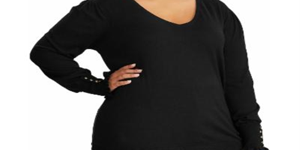Ralph Lauren Women's Plus Buttoned Cuff Long Sleeve Sweater Black Size 3X