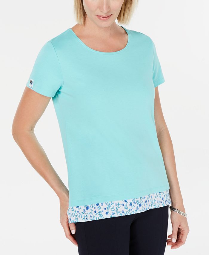 Karen Scott Women's Layered Look Top Blue Size L