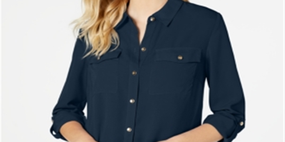 Charter Club Women's Two Pocket Shirt Blue Size 2XL