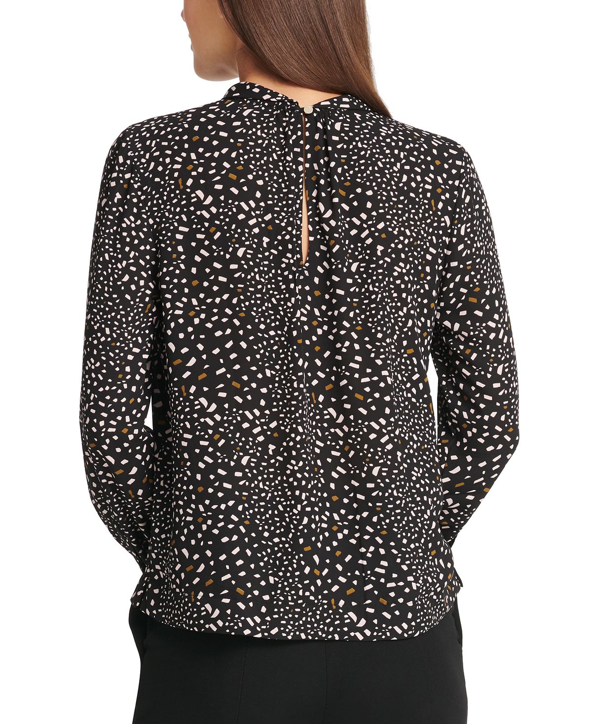 DKNY Women's Confetti Print Twist Neck Top Gray Size X-Small