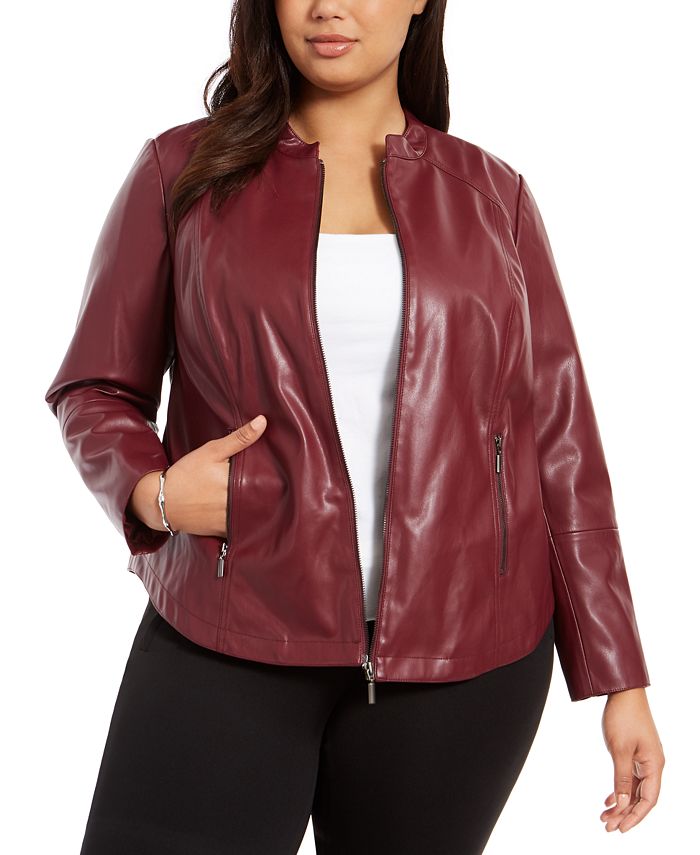 Alfani Women's Plus Faux Leather Jacket Wine  Size 0X