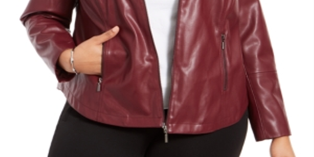 Alfani Women's Plus Faux Leather Jacket Wine  Size 0X