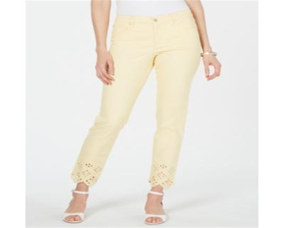 Charter Club Women's Bristol Eyelet Hem Skinny Jeans Yellow Size 14