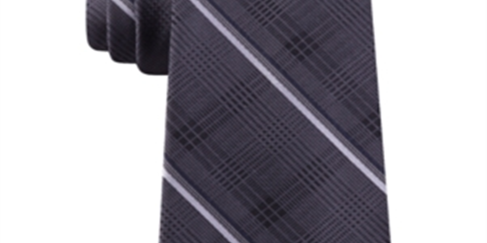 Michael Kors Men's Classic Tonal Glen Plaid Stripe Silk Tie Black Size Regular