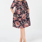 Connected Women's Floral 3/4 Sleeve Jewel Neck Knee Length Sheath Dress Blue Size 18W