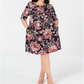 Connected Women's Floral 3/4 Sleeve Jewel Neck Knee Length Sheath Dress Blue Size 18W