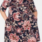 Connected Women's Floral 3/4 Sleeve Jewel Neck Knee Length Sheath Dress Blue Size 18W