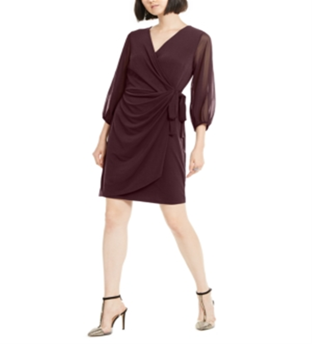 INC International Concepts Women's Above the Knee Wrap Dress Formal Dress Red Size Medium