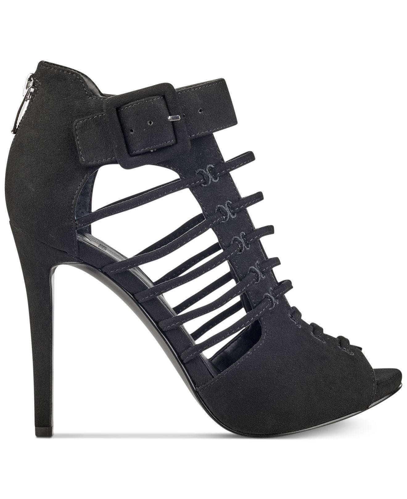 GUESS Womens Adhirra Peep Toe Special Occasion Ankle Strap, Black, Size 9
