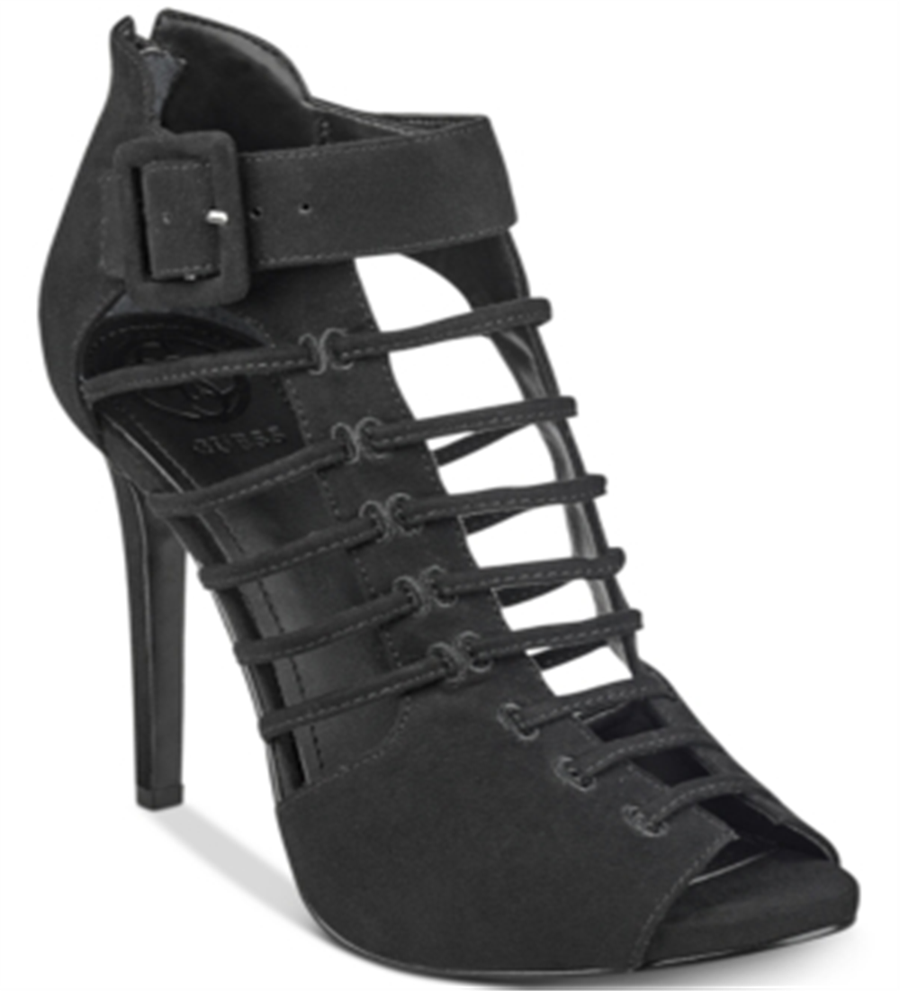 GUESS Womens Adhirra Peep Toe Special Occasion Ankle Strap, Black, Size 9