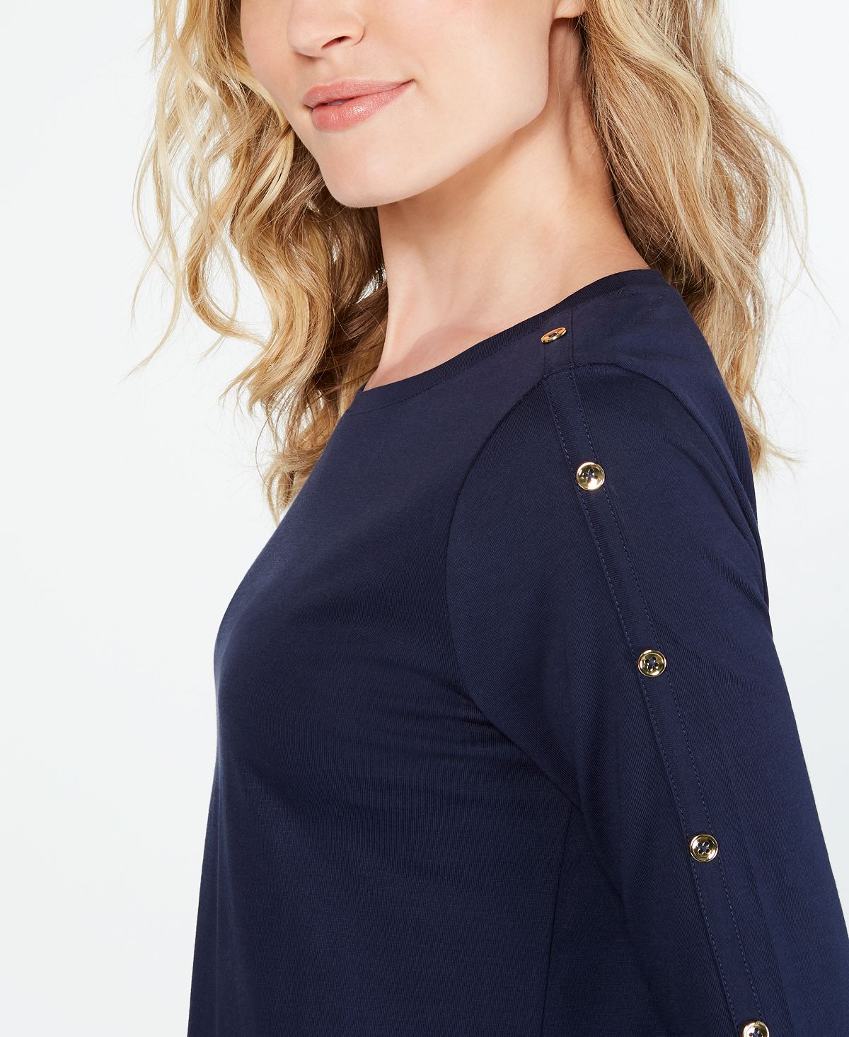 Charter Club Women's Supima Cotton Embellished Top Blue Size Large