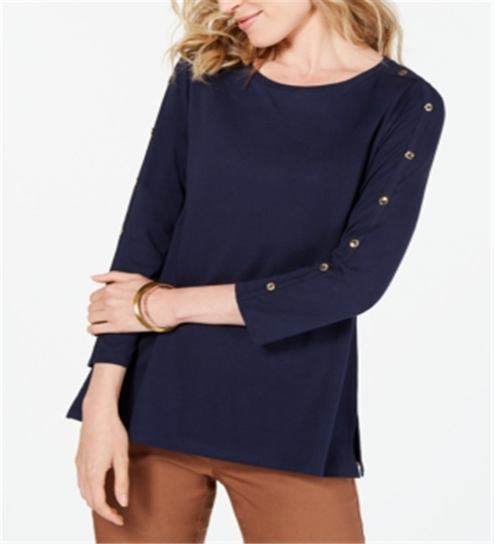 Charter Club Women's Supima Cotton Embellished Top Blue Size Large