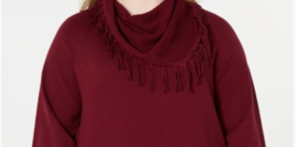Style & Co Women's Plus Fringed Cowl Neck Sweater Red Size 3X