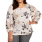 Calvin Klein Women's Plus Floral Print Blouson-Sleeve Top Pink Size 2X