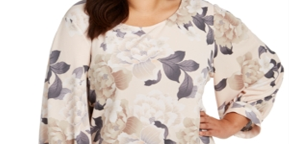 Calvin Klein Women's Plus Floral Print Blouson-Sleeve Top Pink Size 2X