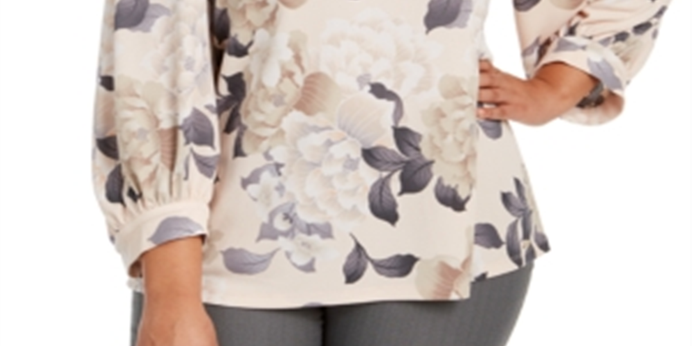 Calvin Klein Women's Plus Floral Print Blouson-Sleeve Top Pink Size 2X