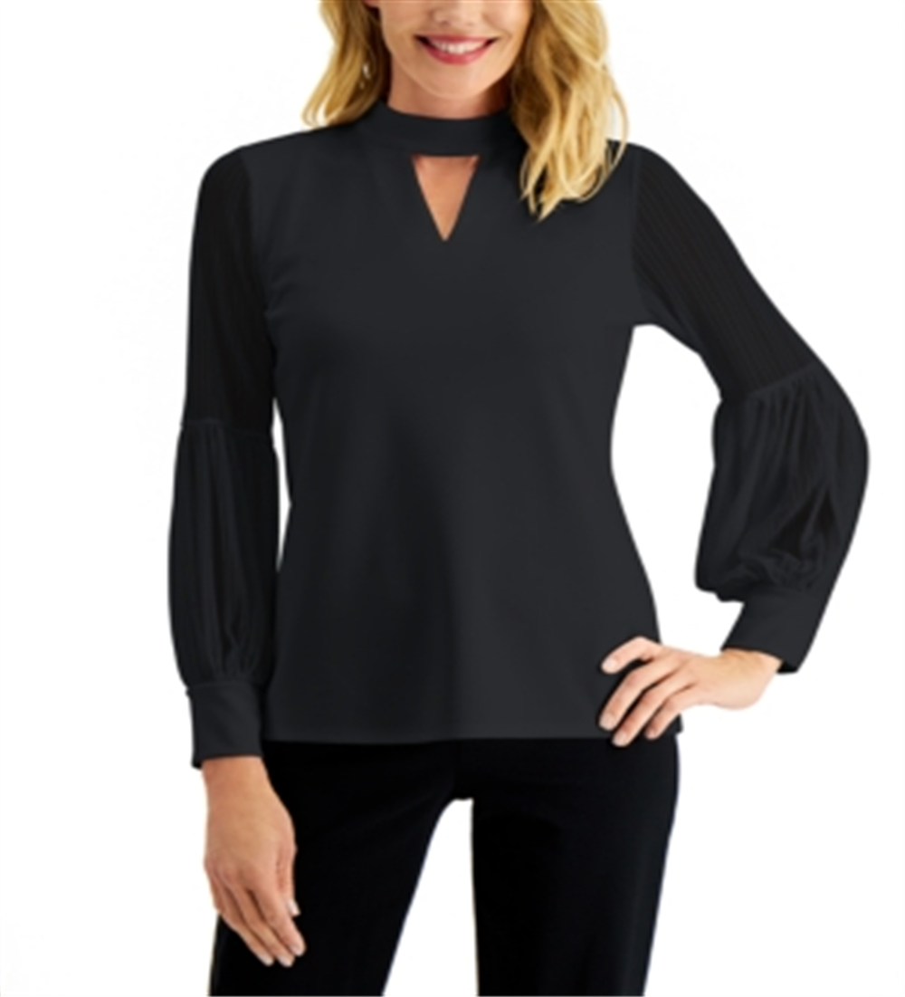 JM Collection Women's Sheer Sleeve Top Black Size X-Small