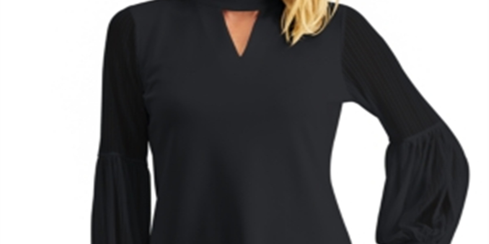 JM Collection Women's Sheer Sleeve Top Black Size X-Small