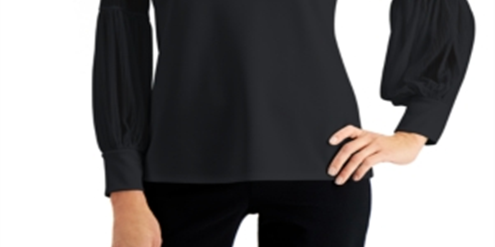 JM Collection Women's Sheer Sleeve Top Black Size X-Small