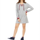 Tommy Hilfiger Women's Lace up Hoodie Sweatshirt Dress -Gray Size -S