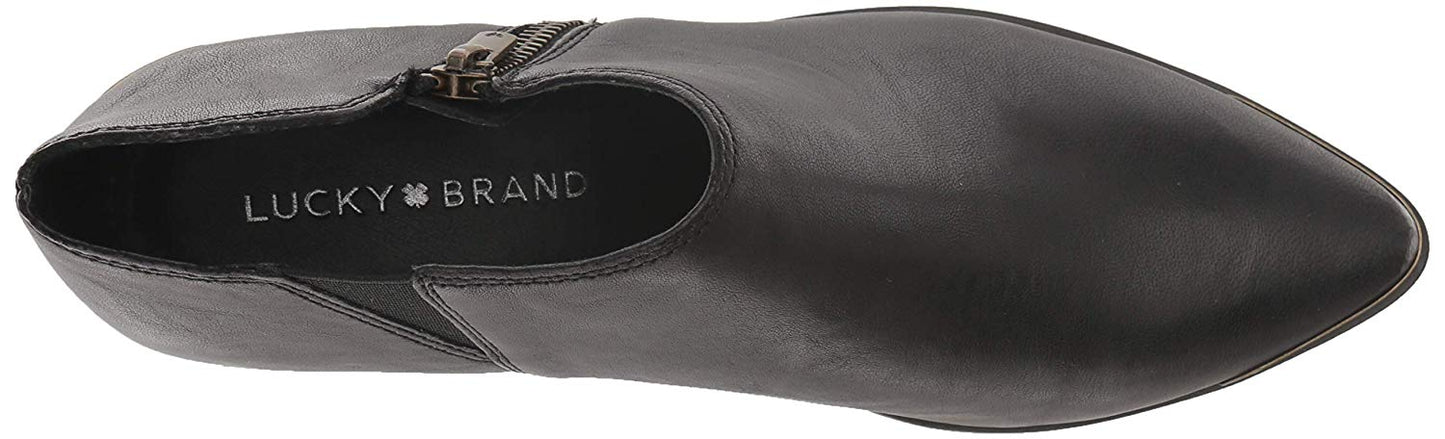 Lucky Brand Women's Koben Leather Pointed Toe Ankle Fashion Boots Black Size 5.5M