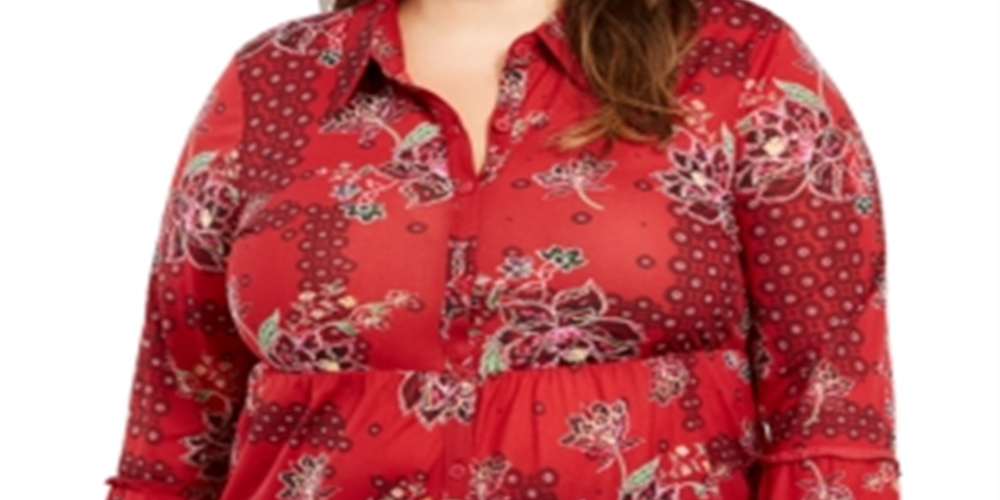 Style & Co Women's Plus Floral Print Tiered Blouse Red Size 0X