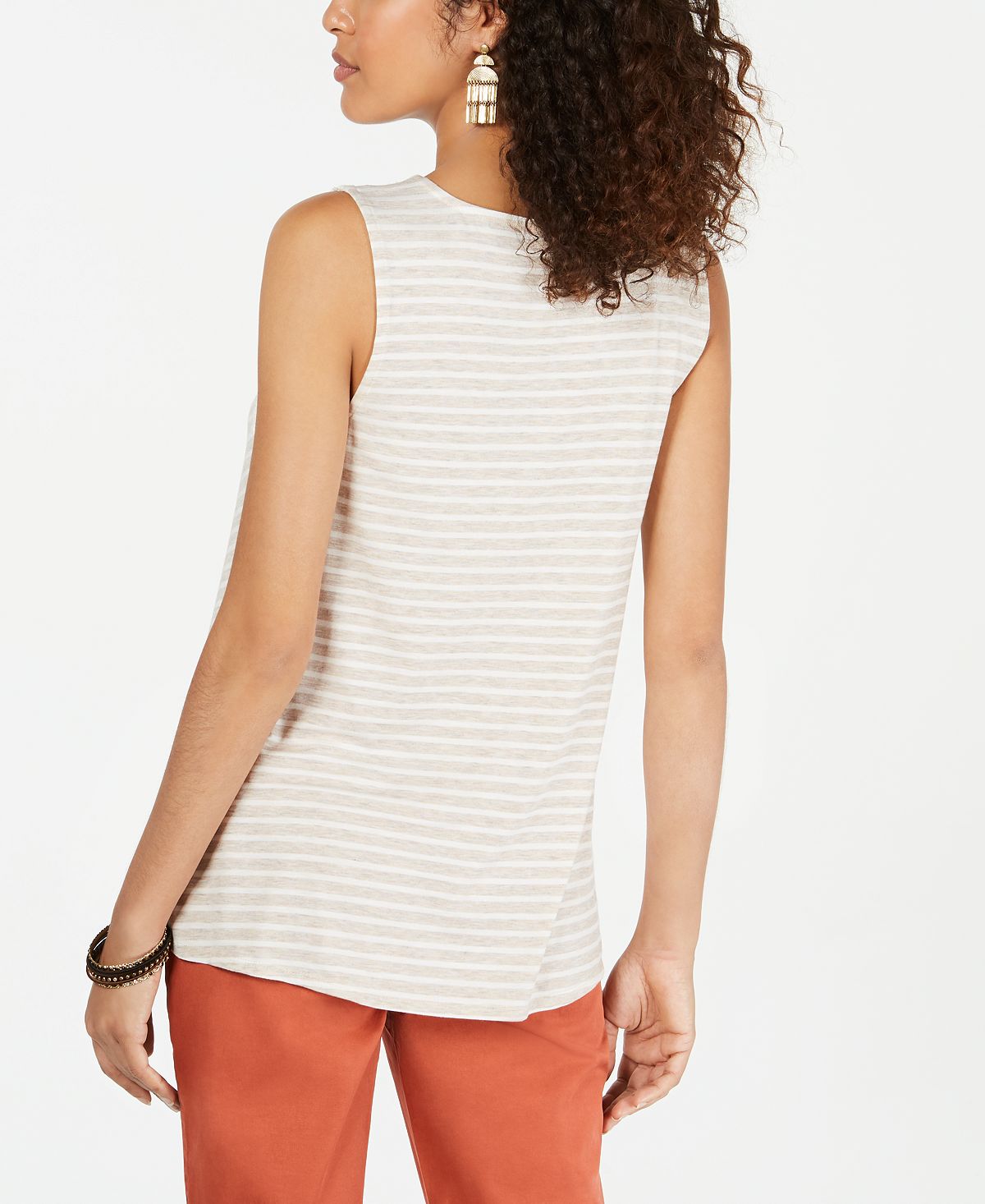 Style & Co Women's Striped Lace Sleeveless Top Brown Size X-Small