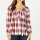 Style & Co Women's Plaid Split Neck Top Red Size Large