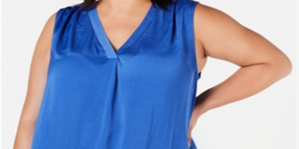 Alfani Women's Sleeveless V Neck Hi Lo Top Plus Blue Size 0X