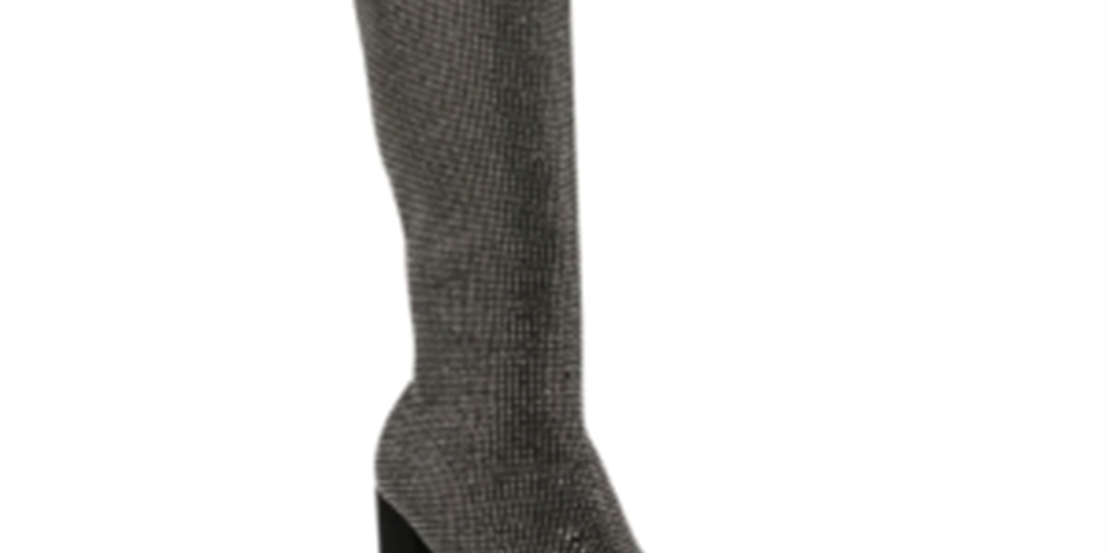 वाइल्ड पेयर महिलाओं के स्फटिक लगे गद्देदार ब्रेवी नुकीले टो ब्लॉक हील जिप अप ड्रेस बूट्स ग्रे साइज़ 9.5M