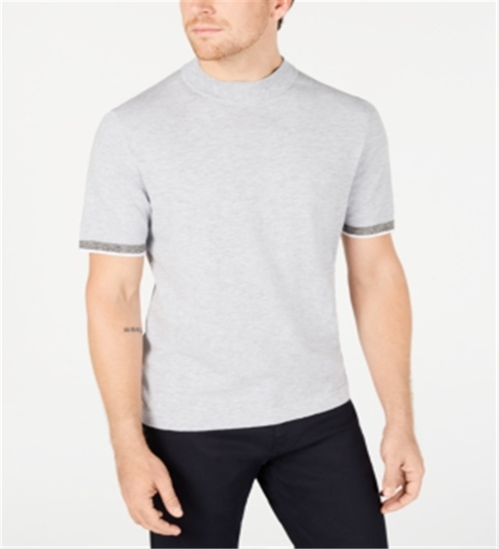 Alfani Men's Mock Neck Short Sleeves Sweater Gray Size Medium