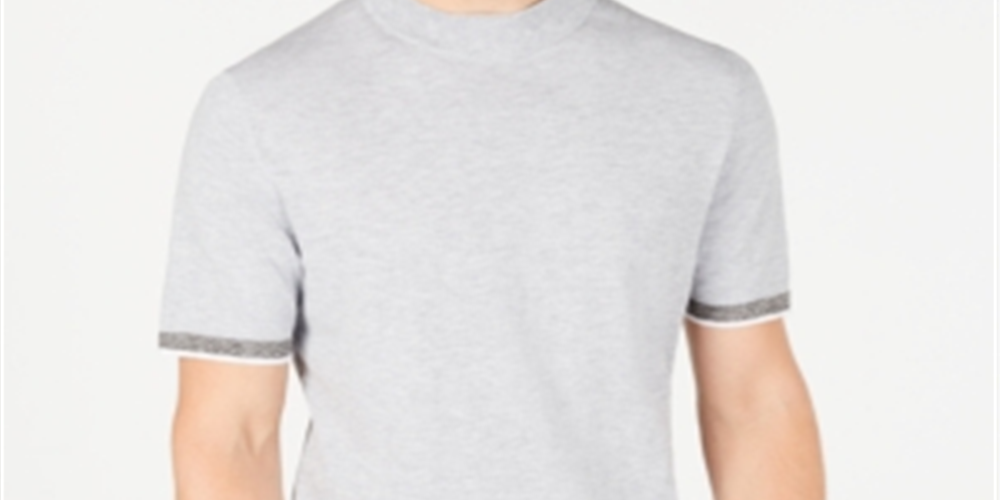 Alfani Men's Mock Neck Short Sleeves Sweater Gray Size Medium