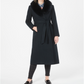 Forecaster Women's Fox Fur Collar Belted Maxi Wrap Coat -Black Size 16