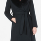 Forecaster Women's Fox Fur Collar Belted Maxi Wrap Coat -Black Size 16