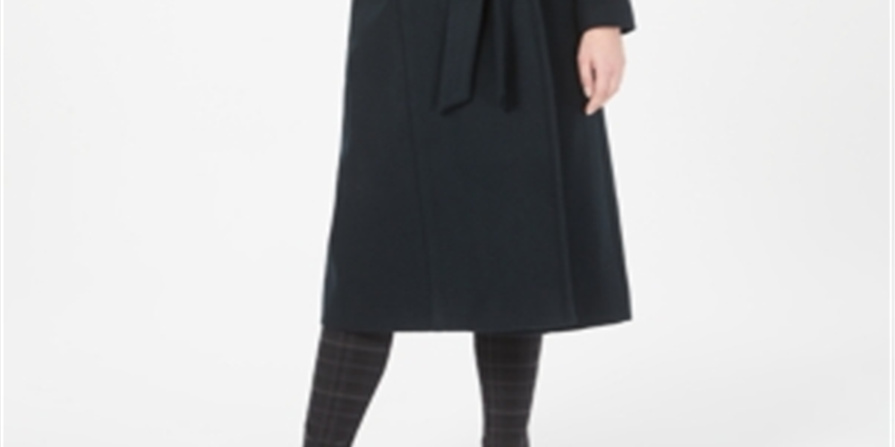 Forecaster Women's Fox Fur Collar Belted Maxi Wrap Coat -Black Size 16