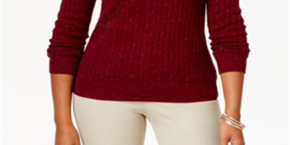Karen Scott Women's Marled Cotton Cable Knit Sweater Red Size Petite Small